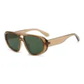 Modische Doppelsteg Piloten-Sonnenbrille mit klarem braunen Gestell und dunklen Gläsern. - C6 Bernsteinrahmen Grüne Gläser