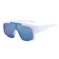 Große einteilige Schildsonnenbrille Sport Radfahren winddicht weißer Rahmen blaue Linse - C12 Solid Weiß Rahmen Blau Quecksilber Gläser