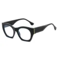 Schicke schwarze Cat-Eye Brille, trendige Vintage Oversize Sonnenbrille mit dickem Rahmen. - Glänzend schwarzer Rahmen / Klare Gläser