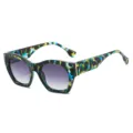 Modische bunte Oversize Katzenauge Sonnenbrille mit Farbverlauf fuer Damen Retro Stil. - Blauer Blumenrahmen Graue Gläser