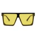 Modische Oversized Flachtop Sonnenbrille mit gelben Gläsern für Damen und Herren im Retro-Stil. - C3 Schwarzer Rahmen Gelbe Gläser