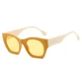 Modische Retro Katzenaugen Sonnenbrille mit gelben Glaesern und dicken hellen Rahmen. - Gelber Rahmen Gelbe Gläser
