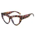 Schicke Katzenaugen-Brille mit buntem Muster, modische Damenbrille für den Alltag. - Klare Gläser / Lila Leopardenrahmen