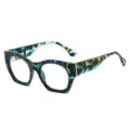 Modische Retro Katzenaugen Brille mit blauem und gelbem Marmor Muster dicker Rahmen. - Blauer Steinkorn Rahmen Weiße Linse