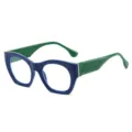 Modische dicke Katzenauge-Brille mit auffälligem blauem und grünem Farbblock-Design. - Dunkelblauer Rahmen Klare Gläser