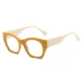 Modische Retro Katzenaugen Brille für Damen, schicker zweifarbiger Gelb-Beige-Rahmen, trendig. - Gelber Rahmen Klare Linse