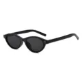 Schwarze ovale Sonnenbrille im Cat-Eye-Stil mit schicken Metalldots für Damenmode. - Ovale Katzenaugen-Sonnenbrille / Schwarzer Rahmen Graue Gläser