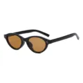 Modische Katzenaugen-Sonnenbrille für Damen, schwarzer Retro-Rahmen mit braunen Gläsern. - Ovale Katzenaugen-Sonnenbrille / Schwarzer Rahmen Tee Gläser