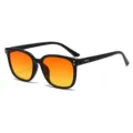 Stylish retro square sunglasses featuring gradient orange lenses and black frames. - Bright Black Frame Orange Yellow Lens