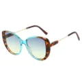 Modische Katzenauge Sonnenbrille mit Farbverlauf, stylischer Color-Block-Rahmen für Damen - Blauer Leopardenrahmen Blaugelbe Gläser