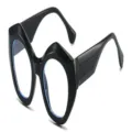 Modische schwarze dicke geometrische Sonnenbrille stilvolle unisex vintage Brille - Glänzend Schwarzer Rahmen Blaulichtfilter Linsen