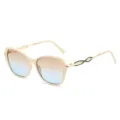 Modische große Sonnenbrille mit Farbverlauf und stilvollen hohlen Metall-Bügeln. - Beigefarbener Rahmen Braun Blaue Linsen