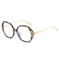 Modische übergroße polygonale Brille mit schickem Schildpatt-Rahmen und schlanken Metallbügeln. - Polygonaler Großer Rahmen (3269) / Lila Blumen Rahmen Weiße Gläser