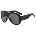 Oversized black shield sunglasses for women men trendy fashion sun protection eyewear - Glossy Black Frame Grey Lens