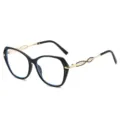 Modische große optische Brille mit stilvollen schwarzen Rändern und goldenen Bügeln. - Glänzend schwarzer Rahmen / Klare Gläser