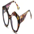 Modische klobige geometrische Brille mit Schildpattmuster für trendigen Alltag und Partys. - Lila Blumenrahmen Anti-Blaulicht Gläser