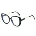 Modische Katzenauge Brille mit schwarzem dickem Rahmen und goldenen Bügeln, Retro-Brille chic. - Glänzend schwarzer Rahmen / Klare Gläser
