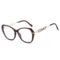 Modische große Blaulichtfilter Brille mit weinroten und goldenen hohlen Metallbügeln. - Brauner Rahmen Klare Gläser