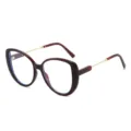 Modische Katzenauge-Brille mit retro bicolorem Rahmen perfekt für Alltag und Styling geeignet. - Weinroter Rahmen Klare Gläser