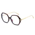 Stilvolle polygonale Brille mit weinroten Fassungen und goldenen Bügeln im Retro-Look - Polygonaler Großer Rahmen (3269) / Dunkelbrauner Rahmen Weiße Gläser