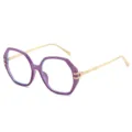 Stilvolle polygonale Brille mit lilafarbenem Rahmen und goldenen Metallbügeln chic. - Polygonaler Großer Rahmen (3269) / Lila Rahmen Klare Gläser
