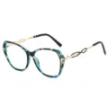 Modische große Sonnenbrille mit blauem Farbverlauf und schicken hohlen Metallbügeln. - Blauer Steinkorn Rahmen Weiße Linse