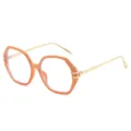 Modische orange polygon Brille mit goldenen Metallbugeln, sehr trendige grosse klare Brillen. - Polygonaler Großer Rahmen (3269) / Orangener Rahmen Klare Linse