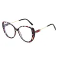 Modische Retro Katzenaugen Brille mit buntem Musterrahmen und schlanken Metallbugeln fuer Alltag. - Lila Blumen Rahmen Weiße Gläser