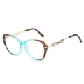 Modische große Farbverlauf Brille mit schicken hohlen Metallbügeln für Damen Alltag. - Außen Leopard Innen Blau Rahmen Klare Linse