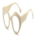 Cremefarbene dicke Trend-Sonnenbrille mit einzigartiger geometrischer Form fuer Party und Alltag. - Cremeweiß Rahmen Anti-Blaulicht Gläser