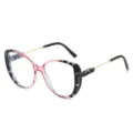 Modische Cat-Eye Brille in Rosa und Dunkel Schildpatt Farbblock Fassung mit goldenen Bügeln. - Außen Leopard Innen Rosa Rahmen Klare Linse
