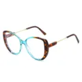 Modische Katzenauge Brille mit Schildpatt und blauem Farbverlauf Rahmen für Damen. - Außen Leopard Innen Blau Rahmen Klare Linse