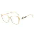 Beige Brille mit großem Gestell und hohlen Metallbügeln, schick, stilvoll und sehr vielseitig. - Reisweißer Rahmen Klare Gläser
