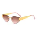 Gafas de sol de metal sin montura para mujer, estilo triángulo cat-eye vintage muy elegante. - Montura Dorada Lente Degradado Té Rosa