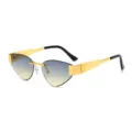 Gafas de sol retro de ojo de gato sin montura con lentes degradadas y detalles dorados. - Montura Dorada Lente Degradado Azul Amarillo