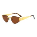 Mujer vintage triangular ojo de gato gafas de sol metal templo grueso retro sol - Montura Dorada Lente Marrón