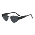 Gafas de sol de ojo de gato vintage para mujer, montura metalica sin borde negra estilosa. - Montura Negra Lentes Gris Negro