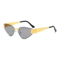 Gafas de sol de metal sin montura elegantes con diseño de ojo de gato triangular. - Montura Dorada Lentes Gris Claro