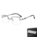 Leichte rahmenlose Lesebrille für Damen und Herren mit Blaulichtfilter Metallrahmen. - Blaulichtschutz / Gewehrfarbener Rahmen mit Mattierter Box