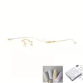 Bügelose Damenoptikbrille mit goldenen Metallbügeln, Blaulichtfilter und elegantem Design. - Goldrahmen (Ovales Etui + Tuch) / Ohne Sehstärke Blaulichtfilter / Gold