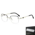 Bügellose Metall-Lesebrille für Damen und Herren, Blaulichtfilter mit praktischem Etui. - Blaulichtschutz / Goldener Rahmen mit Mattierter Box