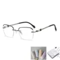 Metall rahmenlose Blaulichtfilter Lesebrille für Herren Stilvolle Business Brille Neu - Blaulichtschutz / Gunmetallrahmen Mit Ovalem Etui Und Tuch / Gunmetal