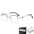 Elegante rahmenlose Lesebrille für Herren aus Metall mit Blaulichtfilter, Etui und Tuch. - Blaulichtschutz / Goldrahmen Mit Mattem Etui Und Tuch / Gold