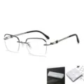 Hochwertige elegante rahmenlose Blaulichtfilter Lesebrille für Herren mit Etui und Tuch. - Blaulichtschutz / Gunmetalfram Mit Mattem Etui Und Tuch / Gunmetal