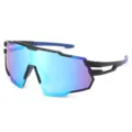 Lunettes de Soleil de Sport Cyclisme Extérieur Unisexe Grand Écran Verre Réfléchissant - C5 Monture Noire Miroir Bleu