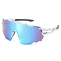 Lunettes de soleil sport cyclisme avec motif éclaboussure et verre réfléchissant bleu unisexe - C7 Monture Blanche Miroir Bleu