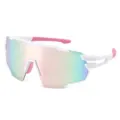 Lunettes de soleil sport cyclisme blanches avec verre réfléchissant et détails roses - C8 Monture Blanche Miroir Rose