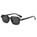 Black square narrow frame sunglasses for men and women, stylish vintage UV protection sun glasses. - C1 Glossy Black Frame Grey Lens
