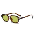 Retro tortoise shell square sunglasses with yellow green lenses trendy narrow frame eyewear - C5 Demi Brown Frame Green Lens
