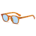 Modische orange Schildpatt kleine runde Sonnenbrille mit hellblauen Gläsern für Streetwear. - Gelber Schildpatt-Rahmen Hellblaue Gläser